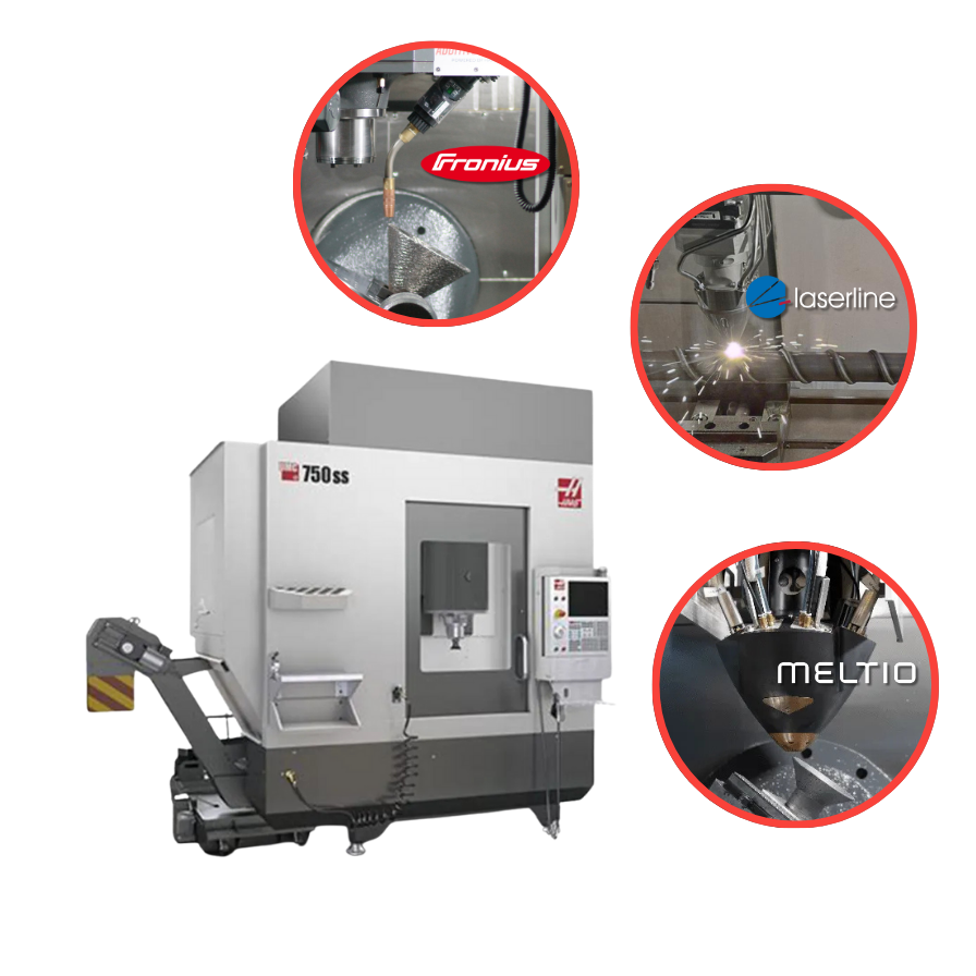 image of haas machine with integrated technology options - meltio, laserline and fronius
